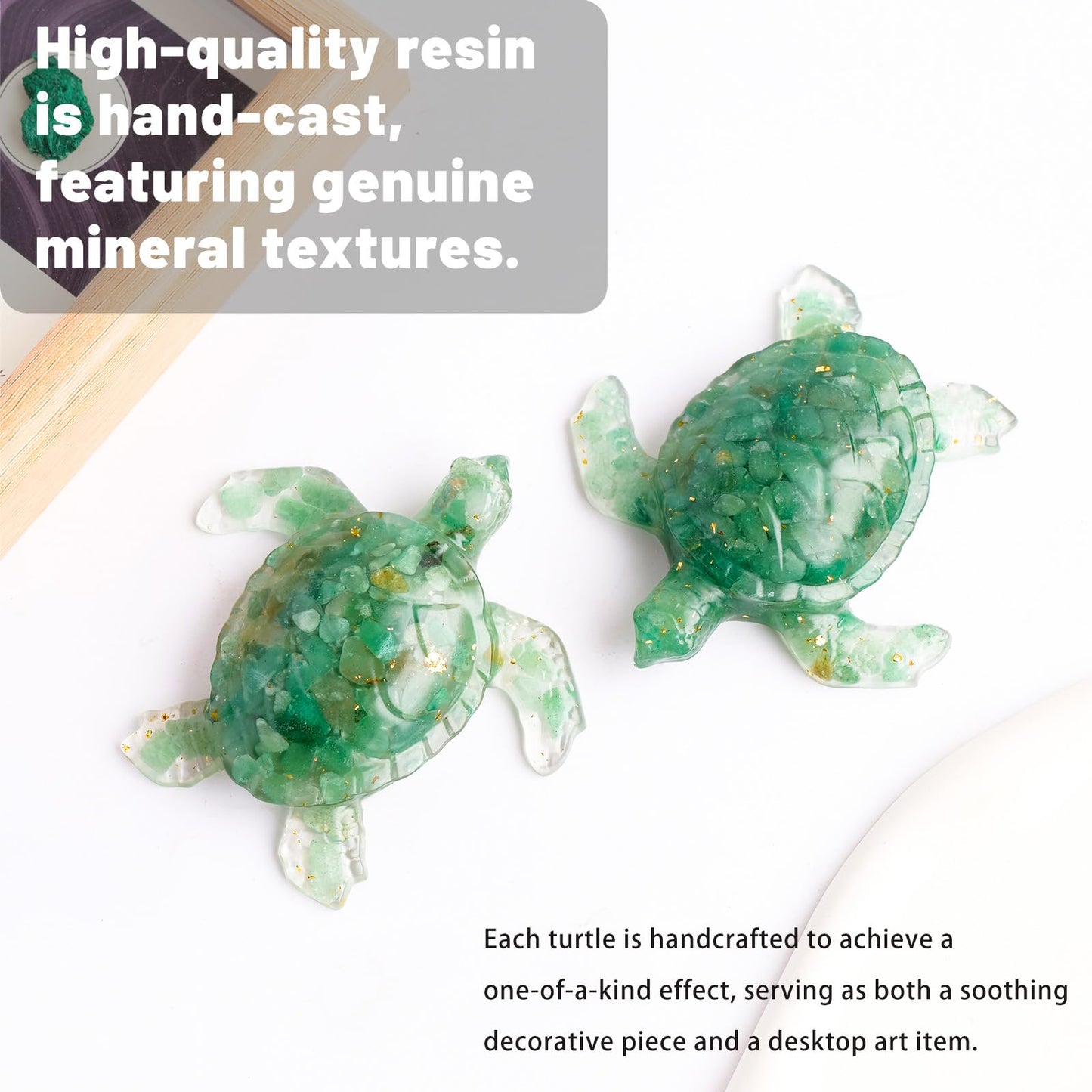RJINGSHI Crystal Turtle Figurine, Handmade Resin Sea Turtle Statue, 1 Piece, for Home, Office, Desk, Shelf, Fish Tank or Meditation Space (Green Aventurine)