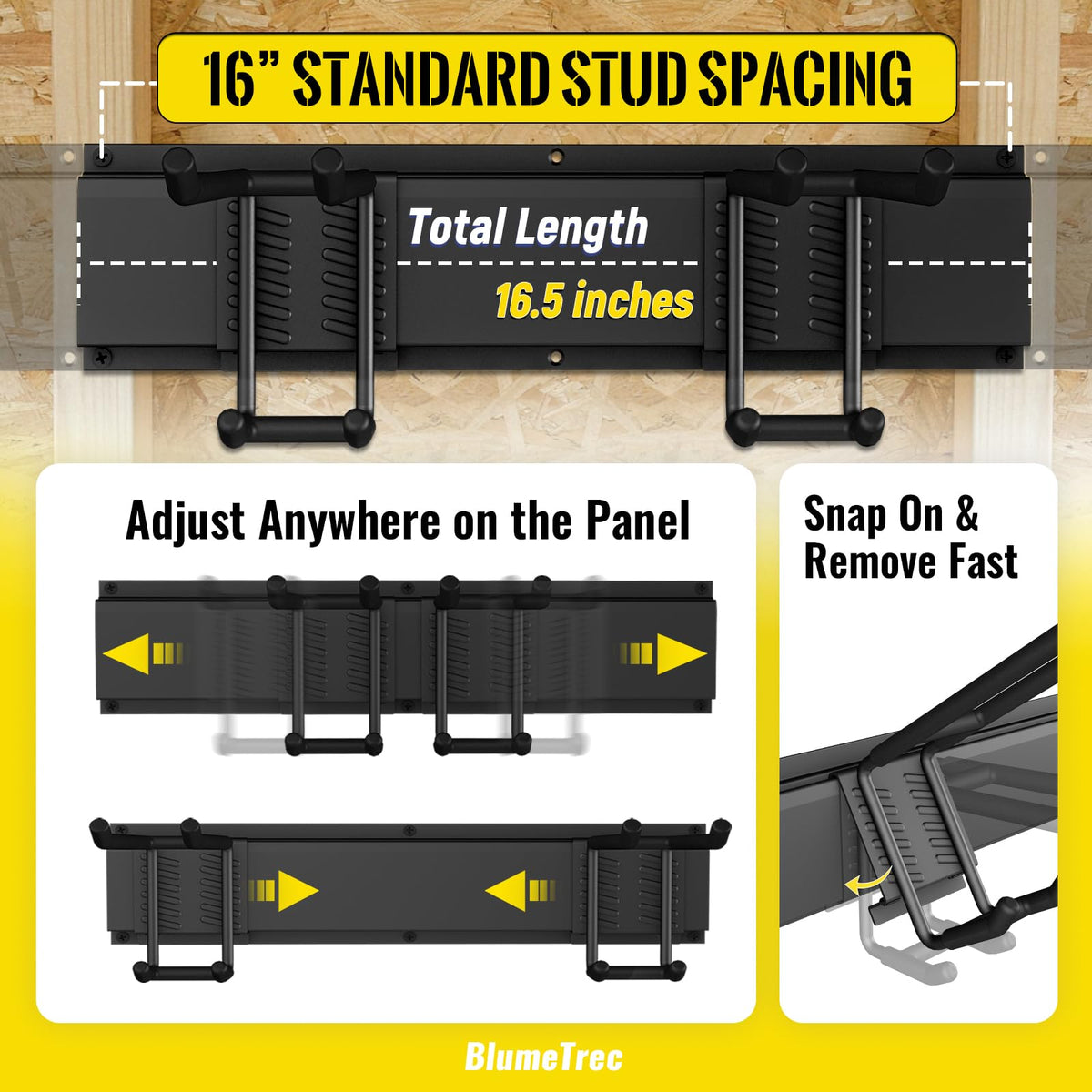 BlumeTrec Garage Tool Organizer Wall Mount, 48" Heavy-Duty Metal Wall Organizer, 3 Rails with 6 Adjustable Hooks, Garden Storage Rack for Organization Sturdy Tool Hanging Holder for Shovel Shed Yard