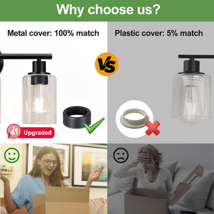 ZASTION 3-Light Bathroom Light Fixtures, Black Bathroom Wall Lights, Modern Bathroom Vanity Light with Clear Glass Shade, Bathroom Wall Lamp for Mirror Kitchen Bedroom Living Room