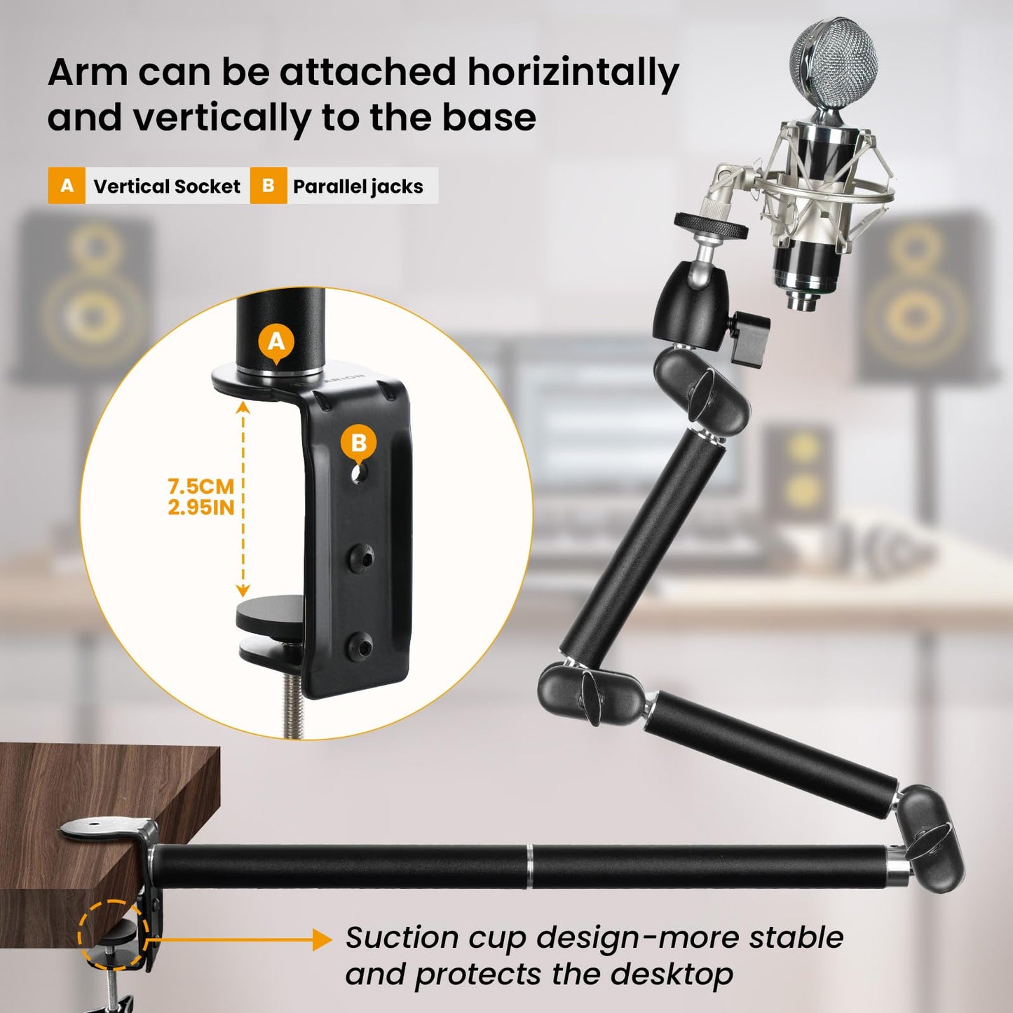 TARION Desk Camera Mount Stand Heavy Duty Articulated Camera Arm Articulating Table Mount Camera Stand Adjustable Flexible Gear Joints TKA01-L