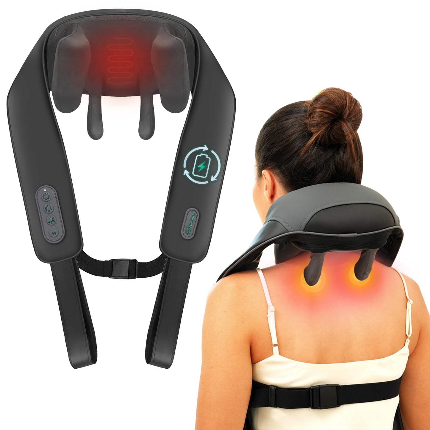 Snailax Cordless Neck Shoulder Massager with Soothing Heat, Fsa Hsa Eligible, Upgarded 4D Deep Tissue Kneading, Shiatsu Back Massager Pillow for Neck, Traps, Back, Gifts for Men Women Mom Dad