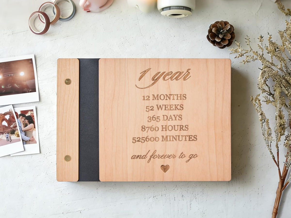 1 Year Anniversary Scrapbook, 1st Anniversary Paper Gift Photo Album for Boyfriend Girlfriend Her Him, One Year Wedding First Anniversaries Ideas Handmade DIY Memory Book for Couple Wife Husband