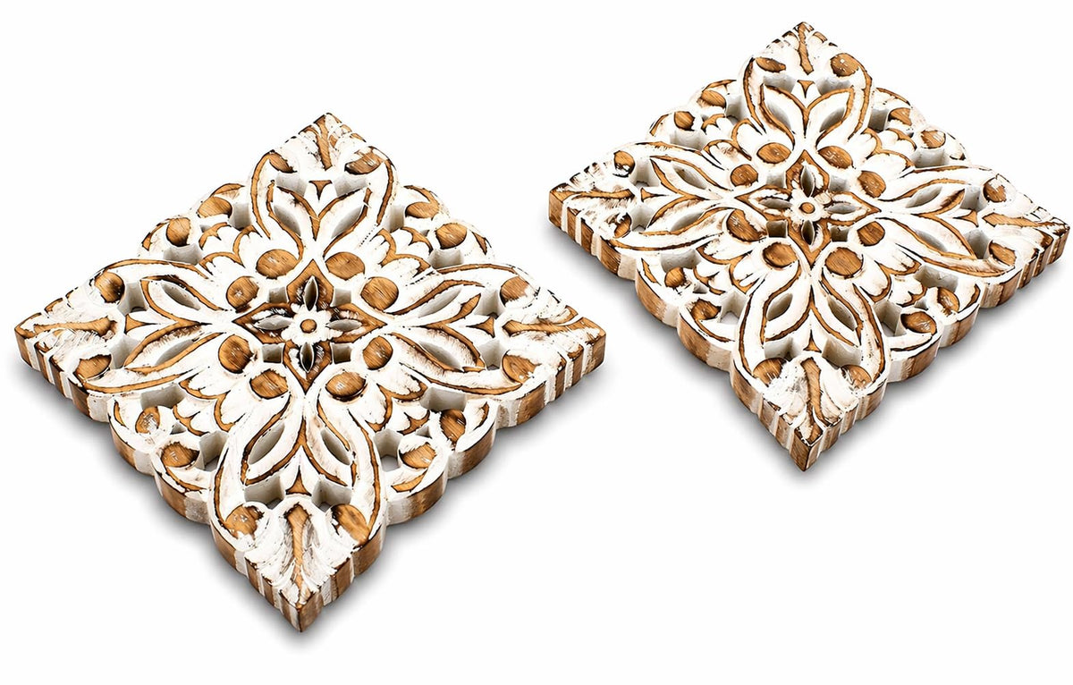 Handmade Wooden Trivet For Hot Dishes Plates & Pots Holder Hot Pad For Kitchen & Dining Table Decor Cookware Heat Resistant Rustic Decorative Carvings 8 Inches Home & Dining Table Essentials(Set of 2)