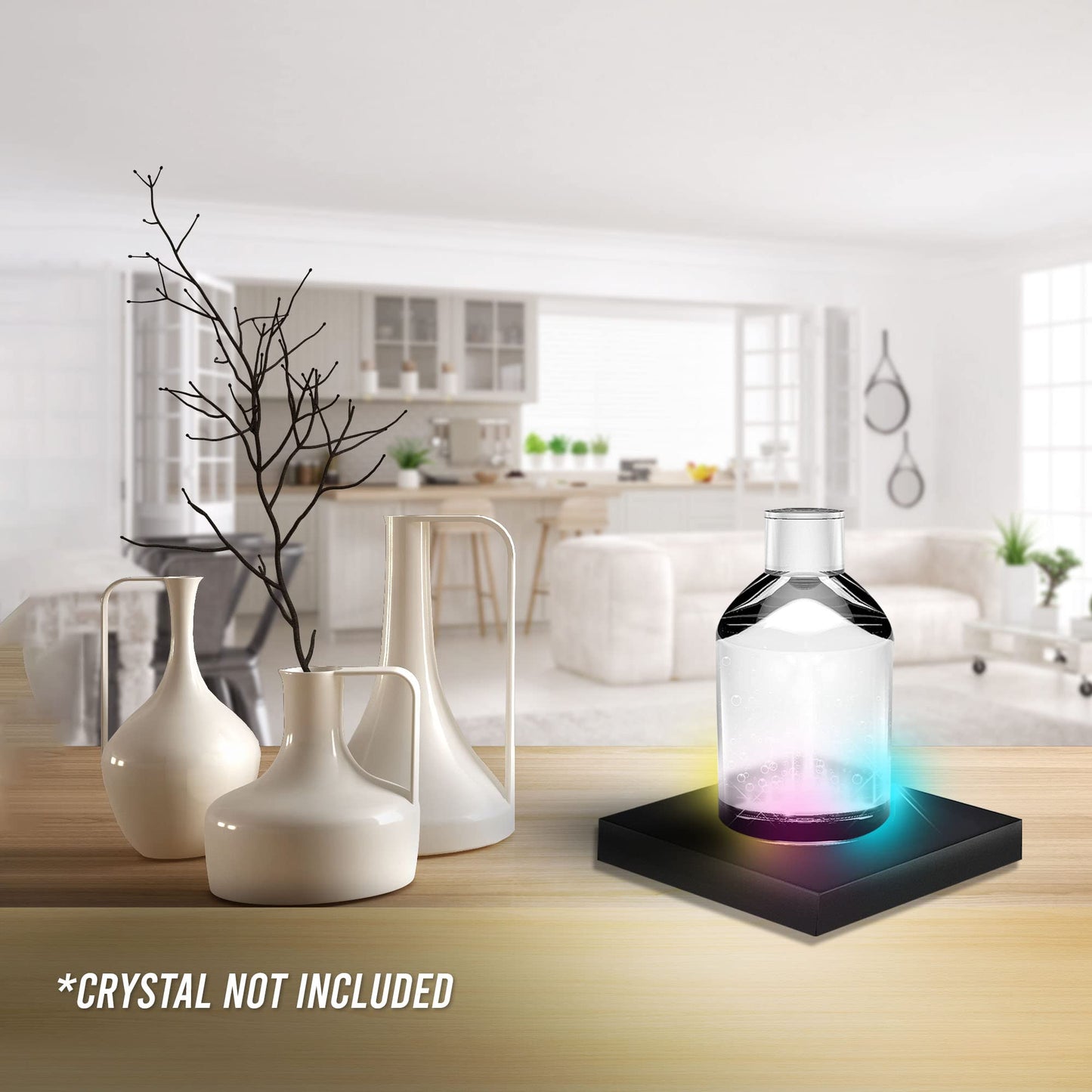 ASENTE 16 LED Multi-Color Light Stand Base- Lighted Acrylic Display, Crystal Display, Trophy & Art Hologram, 3D Pedestal Stand for Crafts, & Other Special Centerpieces, 4.5V AC/USB Adapter, Matte Black