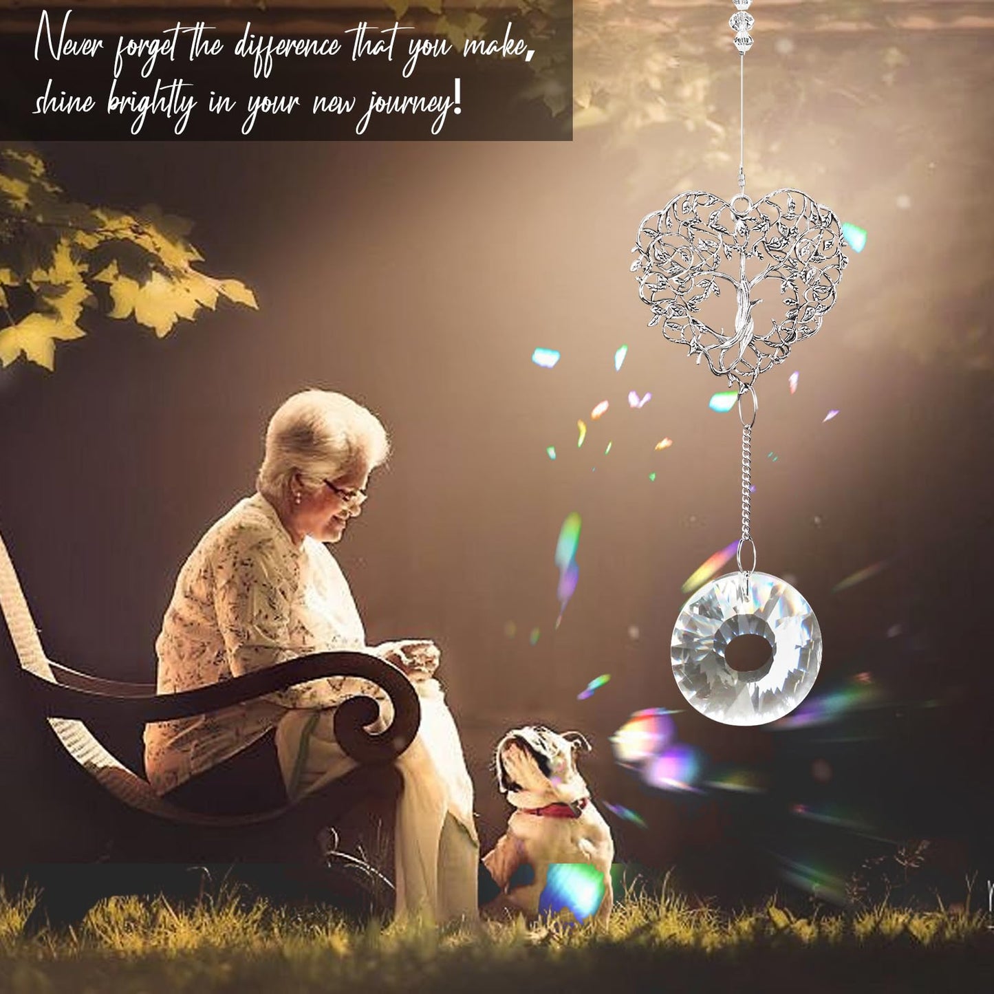 Elivida Retirement Gift for Woman Men, Best Gifts for Retirement 2025, You Shine The Work Rainbow Maker Cool Farewell Gifts, Going Away Gift Crystal Hanging Ornament, Heart Shaped Tree Life Design