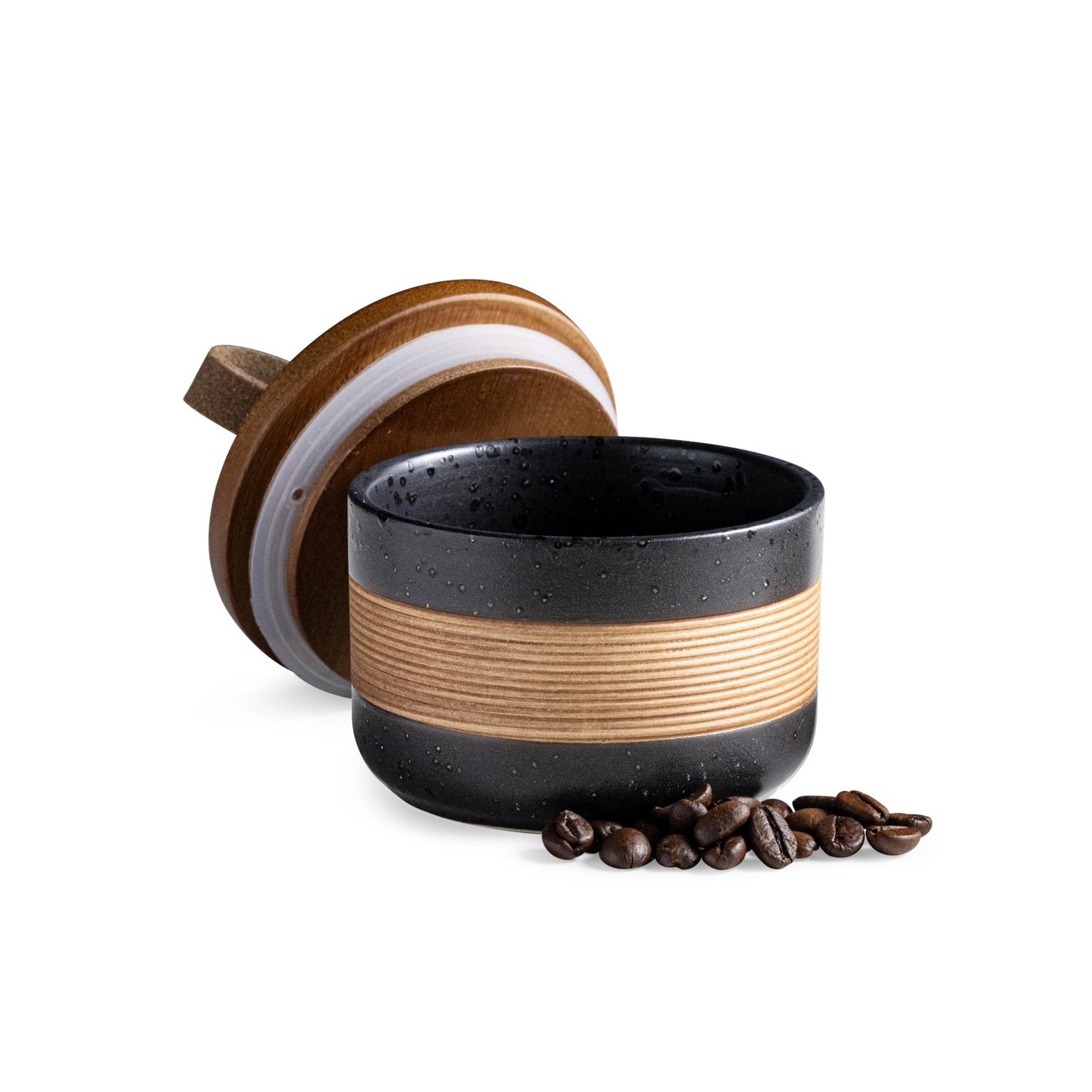 Miamolo Small Ceramic Jar with Lid, Coffee Container Kitchen Food Storage Jars for Spice Sugar Tea Bag Matcha Container Airtight, Stacairtightkable Decorative Jars for Countertop, Black & 5 fl.oz