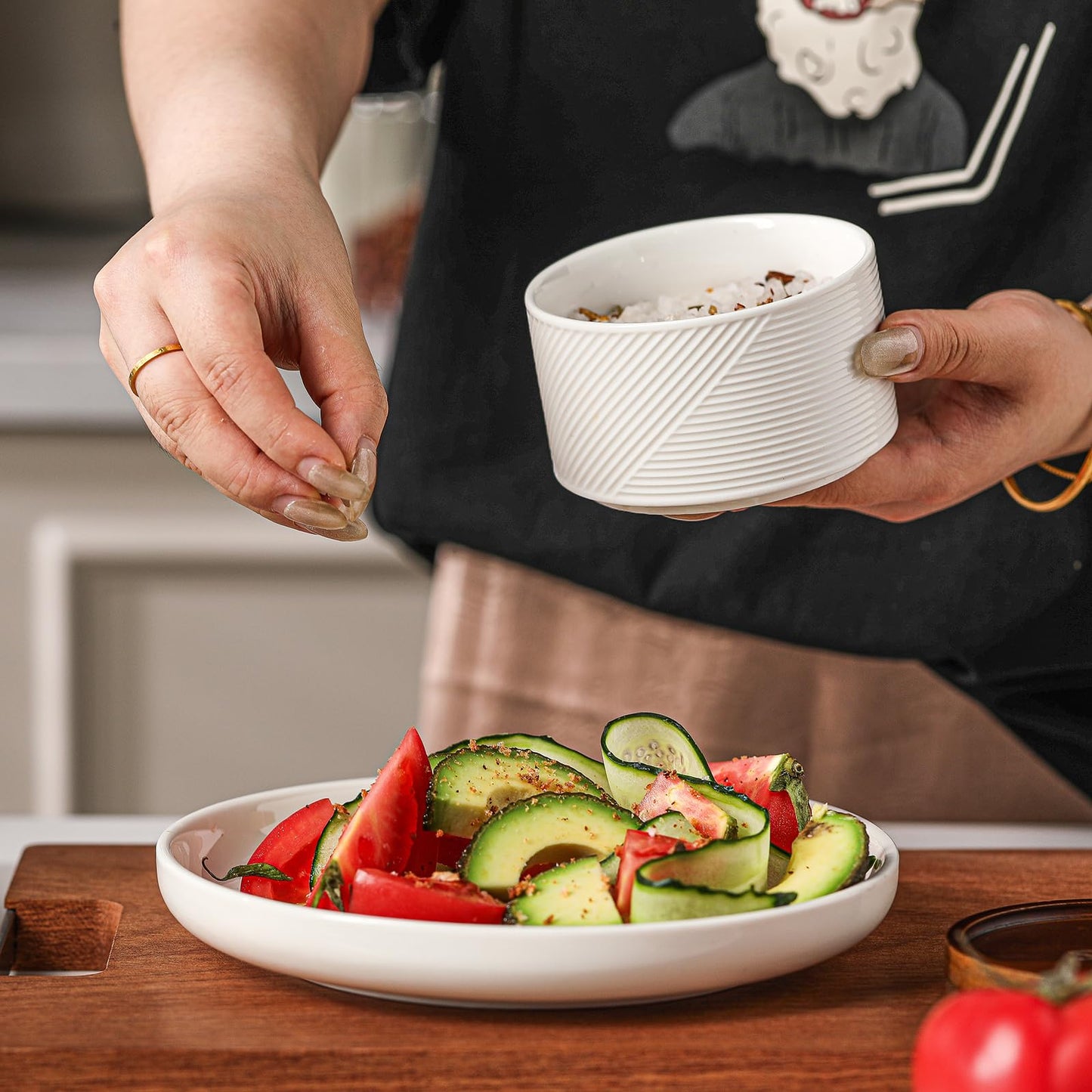 Adewnest Salt and Pepper Bowls + Oversized Soup Bowl, White