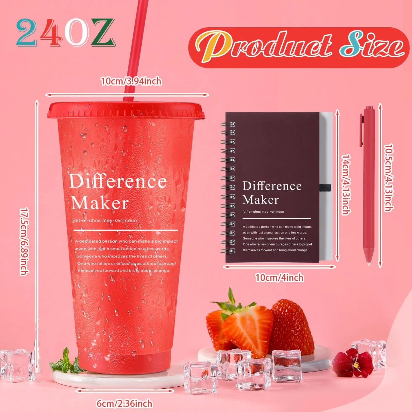Marspark 20 Sets Difference Maker Gifts for Women Men, Employee Appreciation Gifts Bulk Inspirational Thank You Cup Motivational Notebooks with Pen for Team Teacher Coworker Office (Colorful)