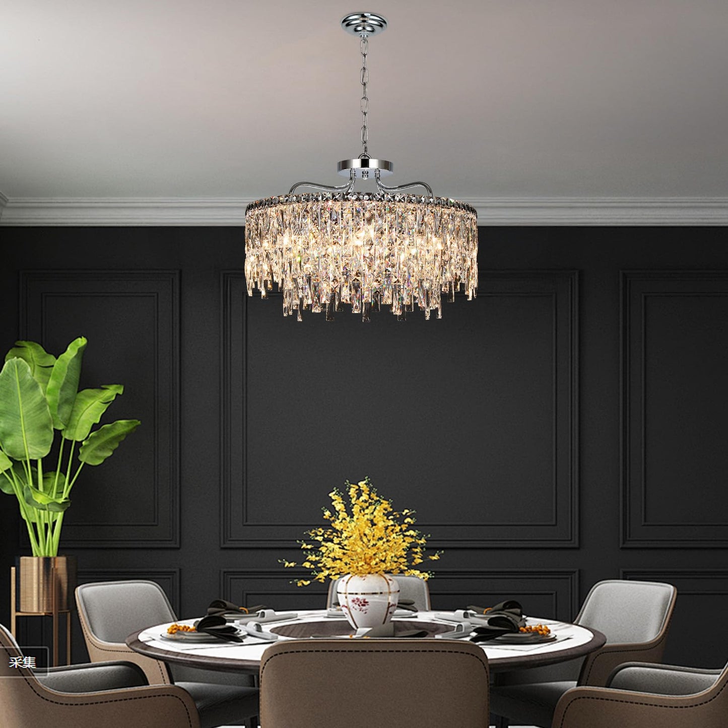 NISIDUN Luxury Crystal Chandelier, 24" Modern Round Dining Room Chandeliers Over Table，8 Lights Chrome Ceiling Pendant Ceiling Lighting for Living Room Bedroom Entryway Foyer Staircase
