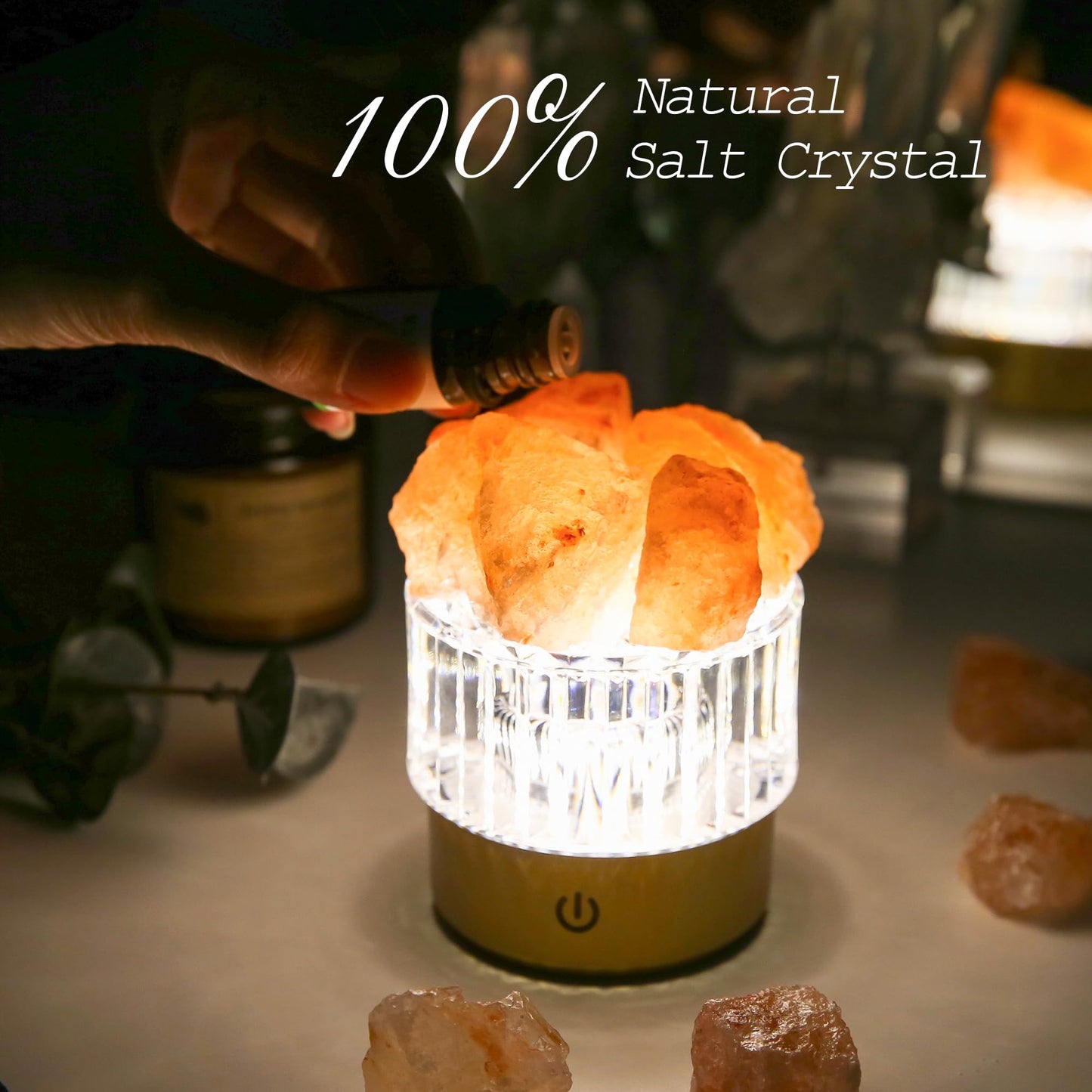 MYDAYS&DESIGN Salt Lamp Natural Pink Crystal Himalayan Salt Rocks, LED Light Dimmer with 3 Levels Cordless, Crystal Lamp Night Light Rechargeable for Room Home Decor Relaxation (Orange)