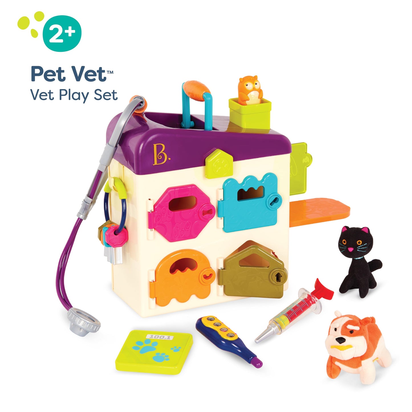 B. toys – Toy Vet Set For Toddlers, Kids – Pet Care – Pretend Play Set – Tools, Plush Toys – 2+ Years