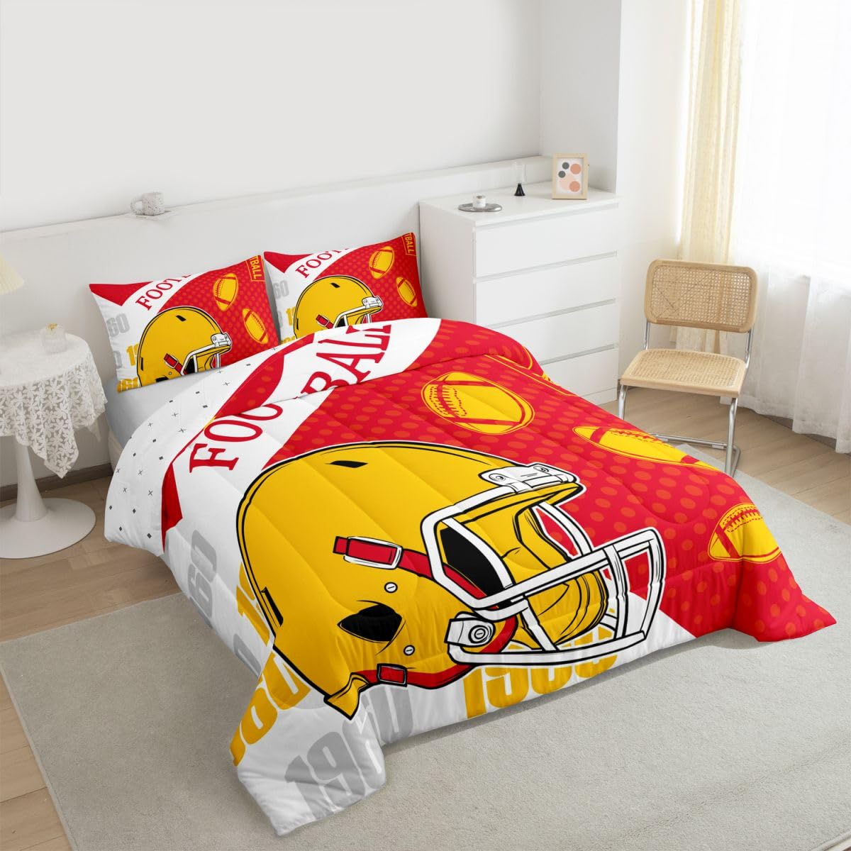 Feelyou Football Comforter Set Full Size Boys Bedding Set for Kids Boys Girls Football City Duvet Quilt Fans Gift Bedroom Decor Microfiber 3 Pcs with 2 Pillow Cases