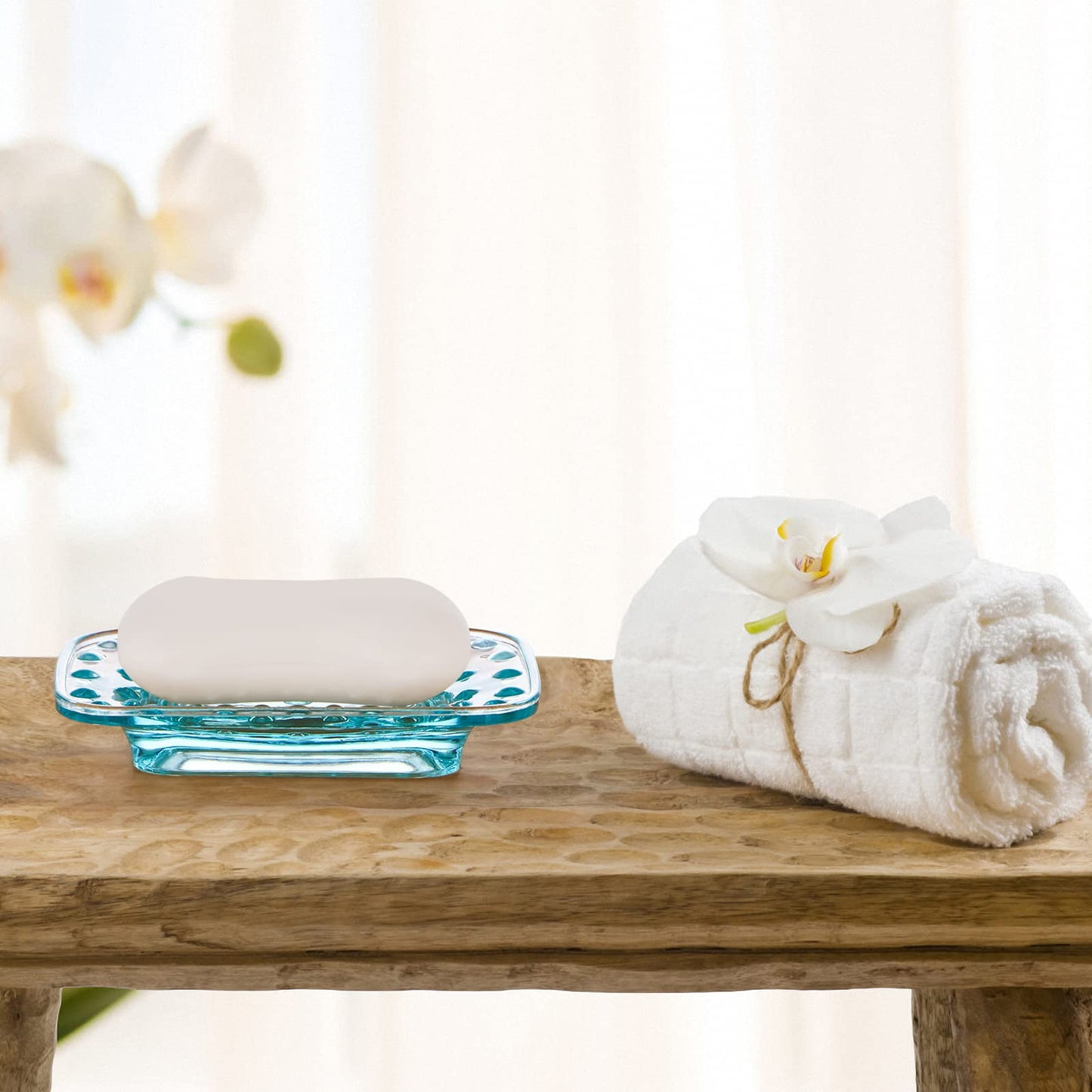 MDLUU 2-Pack Glass Bar Soap Dish, Embossed Bar Soap Holder, Decorative Soap Saver Tray for Shower, Bathtub, Bathroom Sink, Kitchen Sink (Square)