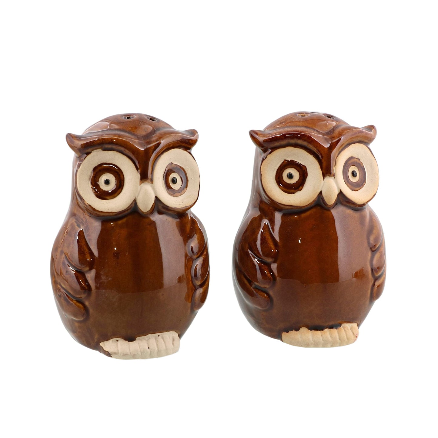 Ceramic Owl Salt and Pepper Shaker Collectors Kitchen Décor - Brown