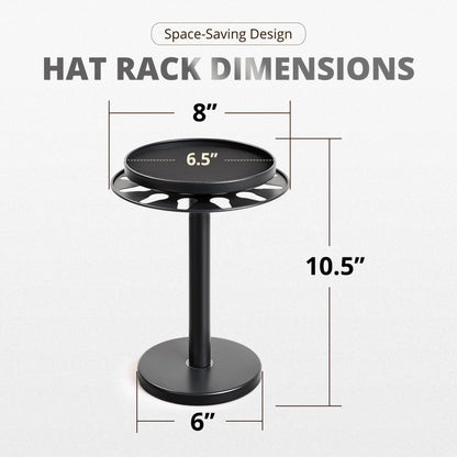 kondyfayo 360° Rotating Hat Organizer for Baseball Caps, Stainless Steel Hat Rack Holder with Top Storage Tray for Small Essentials, Ball Cap Storage Organizer for Closet, Entryway, Display (M-Black)