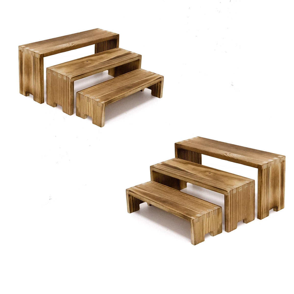 Yikaroeli 2 Set Small Display Riser Wood Risers Wooden Cupcake Display Stand,9.4"-7.8" Graduated Sizes,3Tiered 6Pcs Display Racks Dessert Food Stands