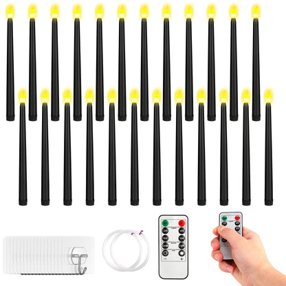 Liliful 24 Pcs Halloween Hanging Floating Candles Flameless LED Taper Candles Magic Hanging Flameless Candles Battery Operated Warm Light for Halloween Party Decor(Black,11.8inch)