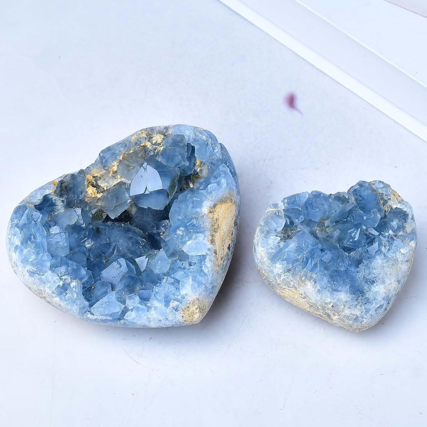 FZBHRO Extra Large Blue Celestite Geode Heart Healing Crystal Stone Collection Mineral Specimen with Stand Home Office Decor 6.6-7.7 Pound