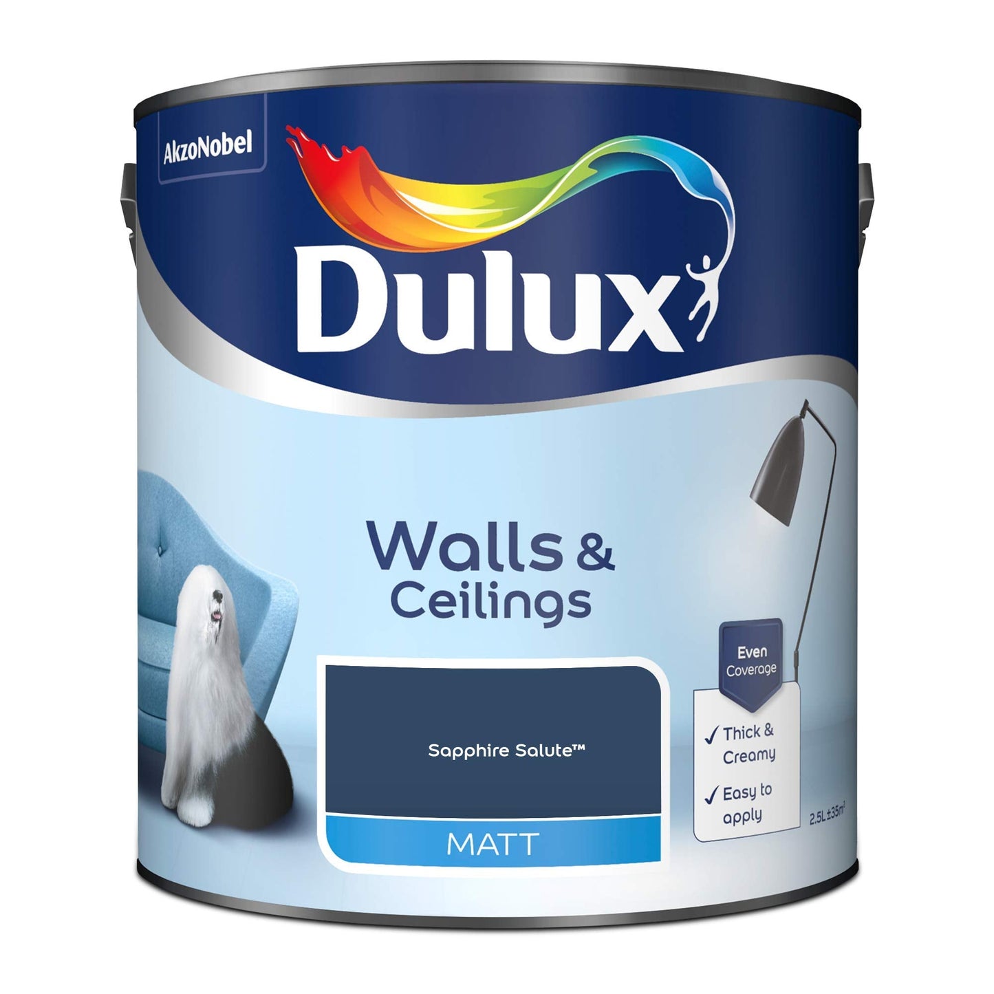 Dulux 5293076 Walls & Ceilings Matt Emulsion Paint, Sapphire Salute, 2.5 Litres