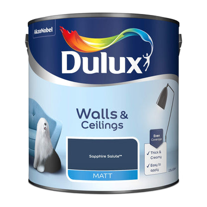 Dulux 5293076 Walls & Ceilings Matt Emulsion Paint, Sapphire Salute, 2.5 Litres