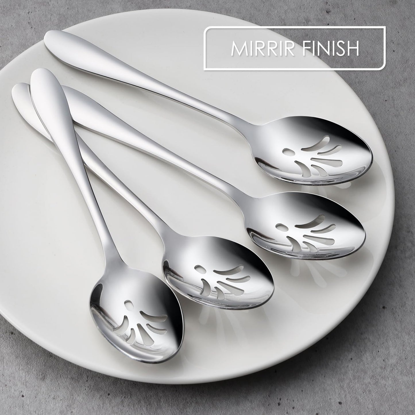 Stainless Steel Slotted Serving Spoons, E-far 4-Piece Metal Tablespoons Hostess Serving Utensils Set for Catering Buffet Party Kitchen Restaurant, Dishwasher Safe