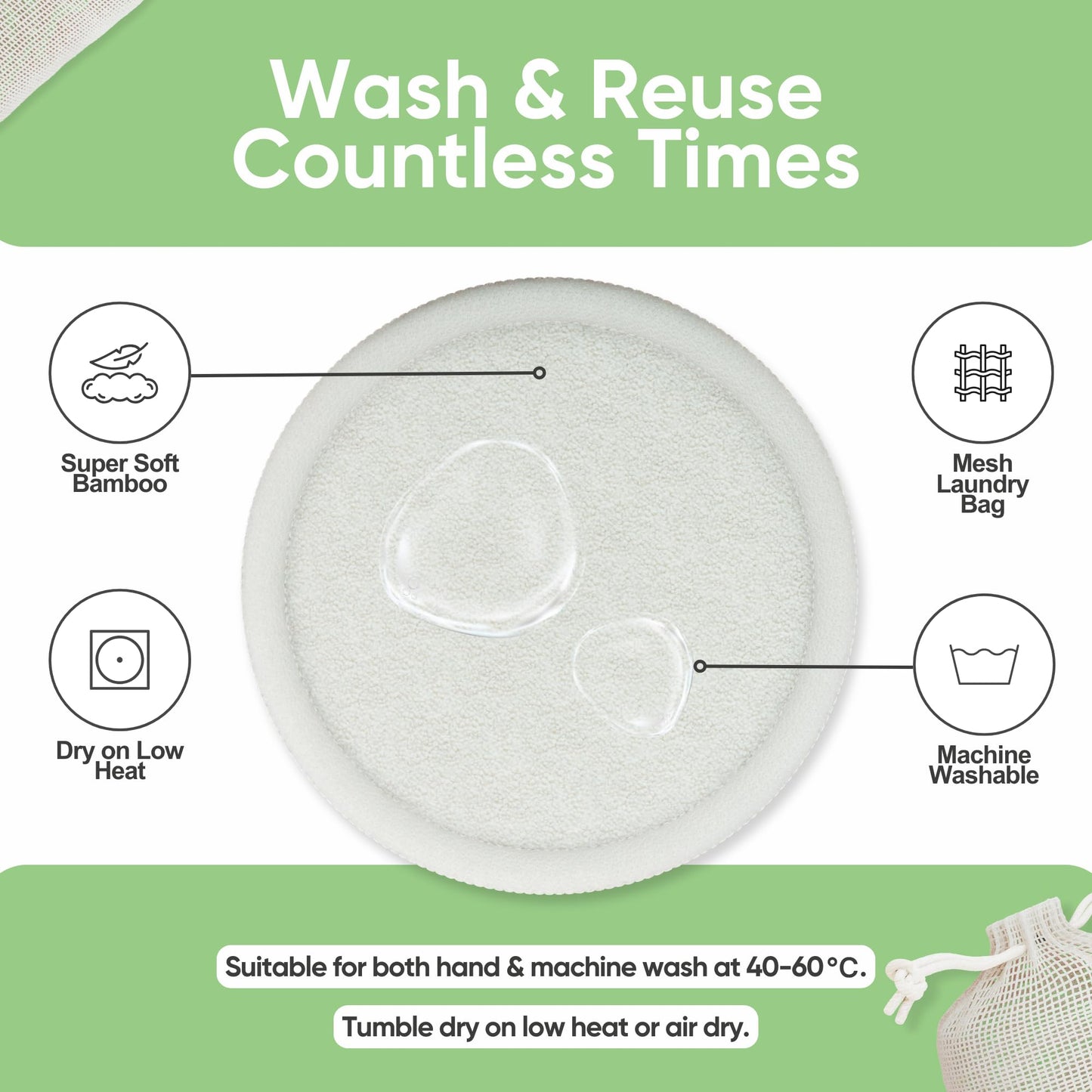 TRIBOO (21-Pack) Reusable Cotton Pads, Super Soft Bamboo Cotton Wool Pads, Reusable Makeup Remover Pads with Skin Care Hacks E-Book, Large Cotton Wool Pads for Face, Breast Pads & Baby