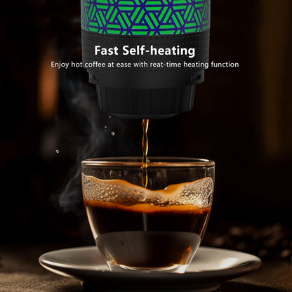 HX HECLX Coffee Maker Gift Set for Camping,Battery Powered Portable Electric Espresso Machine, Rechargeable Coffee Maker Self Heating Ground Coffee Capsule for RV, Hiking (Green mix Black)