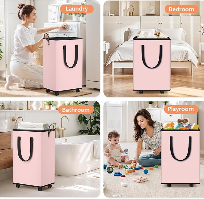 Laundry Basket with Wheels, Collapsible Laundry Baskets, Laundry Hamper with