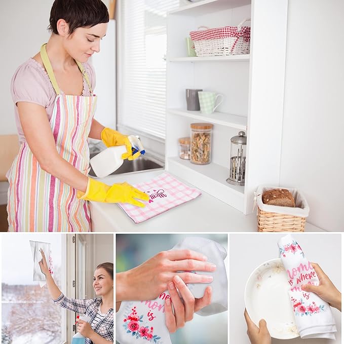 R HORSE 5Pcs Best Mom Kitchen Dish Towel Set Mother Pink Floral Absorbent
