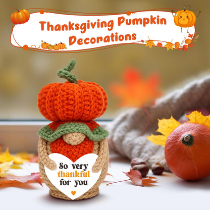 Thanksgiving Thank You Gifts for Mom Boss Lady Mentor Friend Hostess Teacher Appreciation, Handmade Crochet Pumpkin Gnome Fall Home Decor, Halloween Decorations for Women Men, Thanksgiving Table Decor