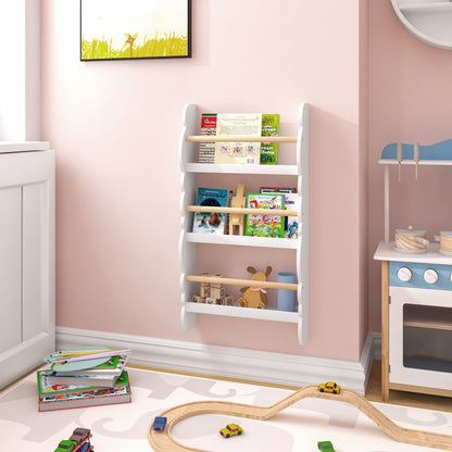 WOLTU Kids Bookcase, Wall Shelf, 3-Tier Children's Bookshelf, Storage Display Rack, Wooden Book Organiser for Children's Room, Cloud-shape, White