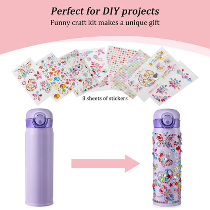 HULASO Gifts for Girls Decorate Your Own Water Bottles with Rhinestone Glitter Gem Stickers- Birthday Gifts for Kids DIY Arts and Crafts, BPA Free Stainless Steel Vacuum Insulated Mug (17 OZ)