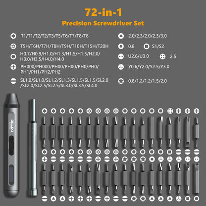 Treevian 72 in 1 Electric Screwdriver Kit, 3.7V Dual-Head Precision Screwdriver Set with 3.5N.m Manual and 0.3N.m Mini Electric Screwdriver, Magnetic Case for Repair Cameras, Laptops, DIY Kits