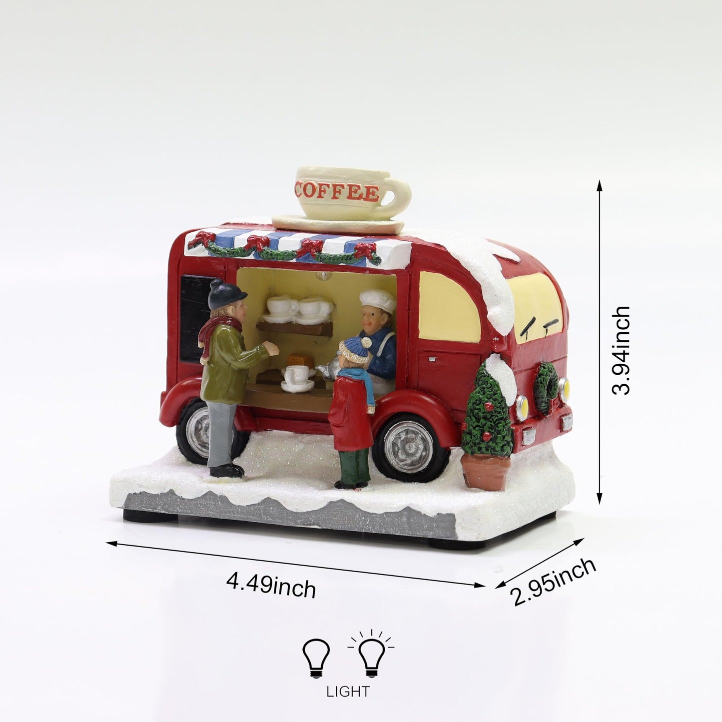 MOMENTS IN TIME Christmas Coffee Truck Village Scene Lighted LED Holiday Decor Battery Operated Hand-Painted Polyresin Coffee Stand