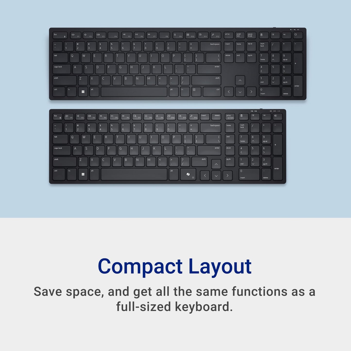 Dell Wireless Keyboard and Mouse - KM3322W, Wireless - 2.4GHz, Optical LED Sensor, Mechanical Scroll, Anti-Fade Plunger Keys, 6 Multimedia Keys, Tilt Leg - Black