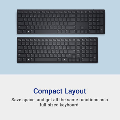 Dell Wireless Keyboard and Mouse - KM3322W, Wireless - 2.4GHz, Optical LED Sensor, Mechanical Scroll, Anti-Fade Plunger Keys, 6 Multimedia Keys, Tilt Leg - Black