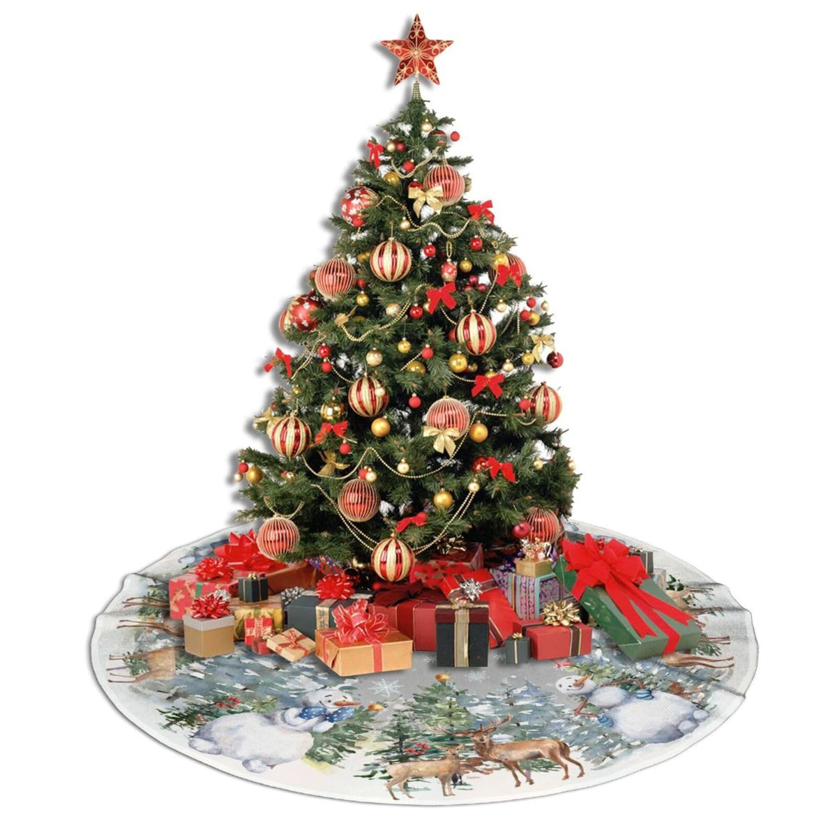 Snowman Reindeer Snowflake Christmas Tree Skirt 36" Tree Mat for Party Decorations Indoor Outdoor Ornaments