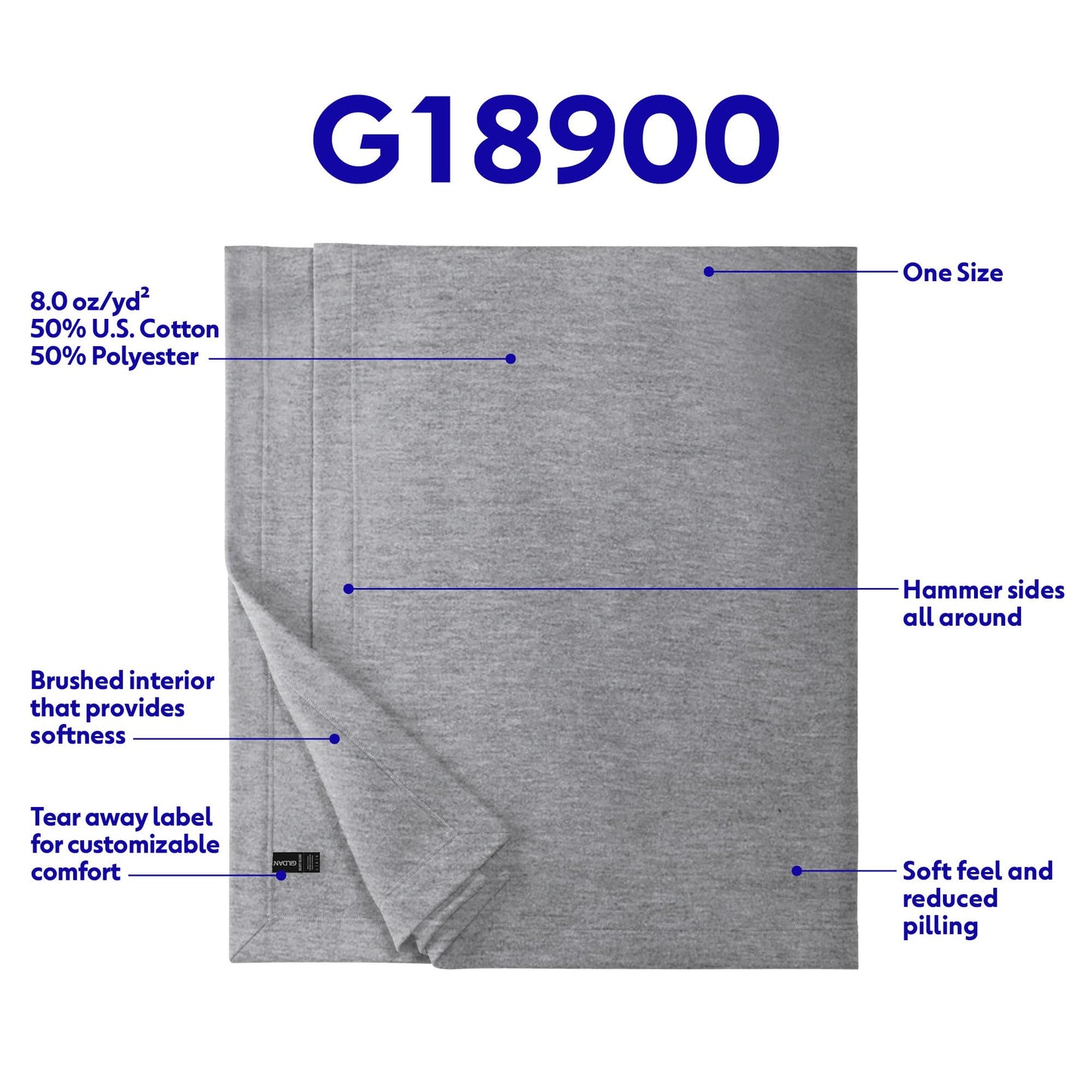 Gildan Heavy Blend Fleece Blanket, Style G18900, Navy, 50" x 60"