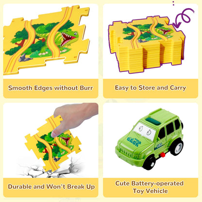 Plastic Dinosaur Puzzles for Kids with A Cute Car, Montessori Toys for 3 4 5 6 Year Old Boys, Race Tracks for Kids 3-5, Toddler Puzzle Track Play Set, Gifts for 3 4 5 6 Year Old Boys Toys