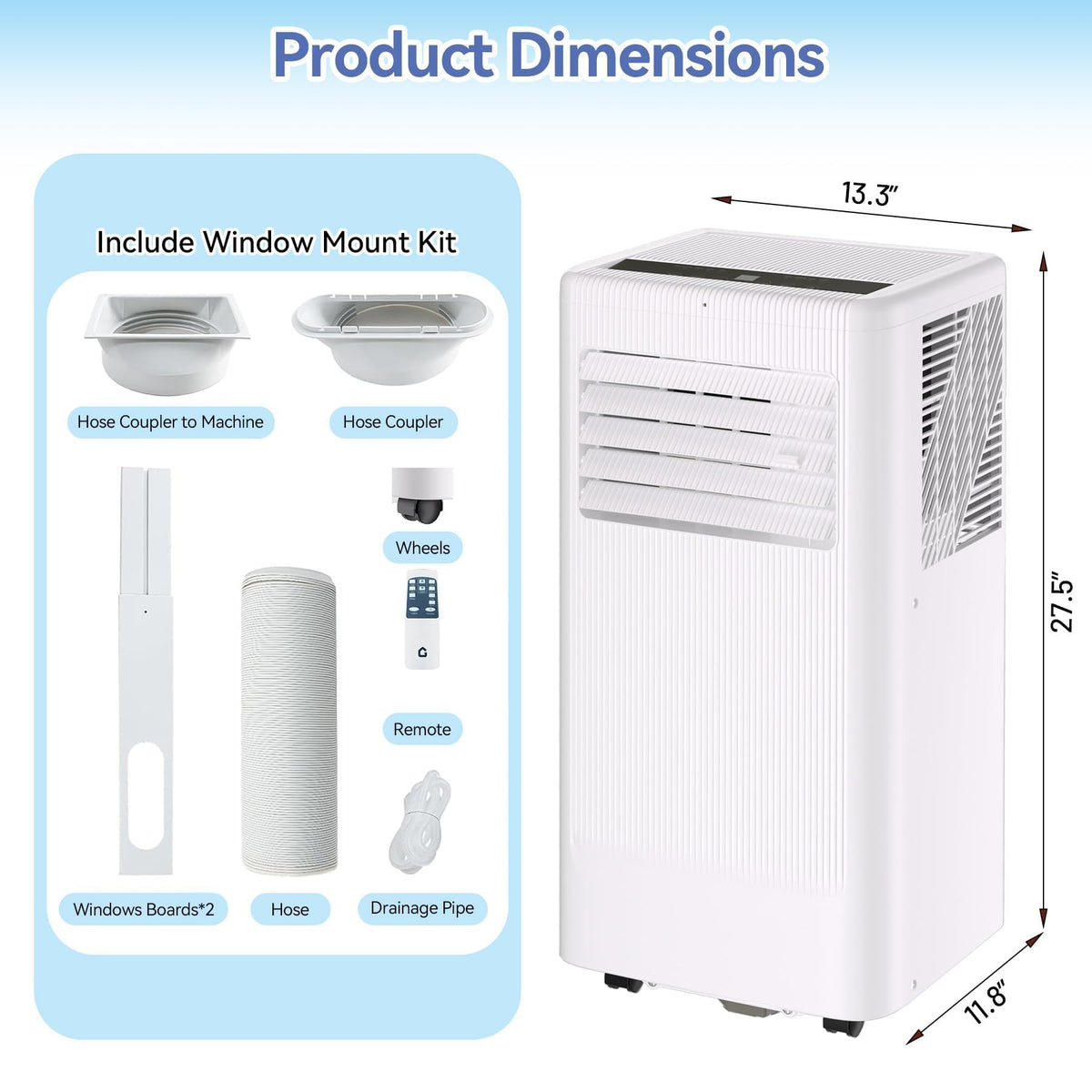 GarveeLife Portable Air Conditioner,10,000 BTU for Rooms up to 450 Sq.Ft., 4-IN-1 Smart Compact AC Unit with Cooling, 24 Hour Timer, Dehumidifier, Fan, Remote Control and Window Kit, White