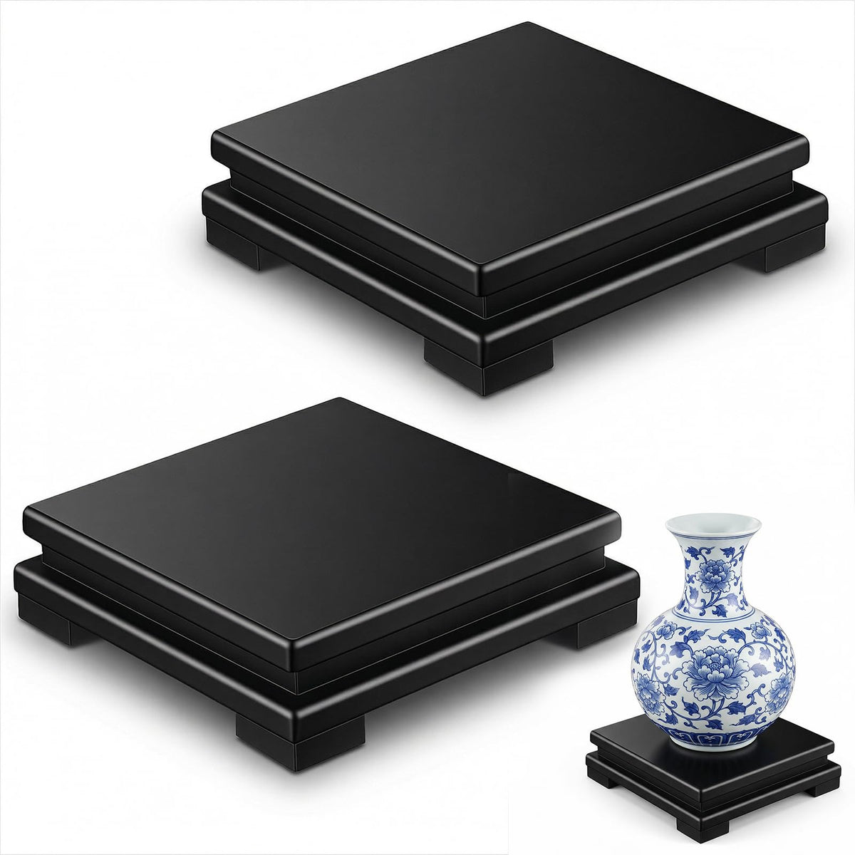 moheaaei 2 Pcs Square Wooden Display Stand, 6.9" x 6.7" x 2" Wood Display Base Square Vase Riser Teapot Aquarium Lamp Base Home Decoration