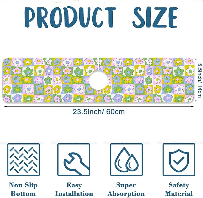 Cute Flowers Sink Splash Guard Retro Floral Faucet Absorbing Mat Fast Drying