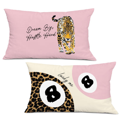 Foritho Trendy Leopard Lucky 8 Ball Pillow Covers 20x12, Cheetah Leopard Print Room Decor, Funky Preppy Leopard and Black Billiards Decorative Throw Pillow Covers for Girls Dorm Apartment，Set of 2