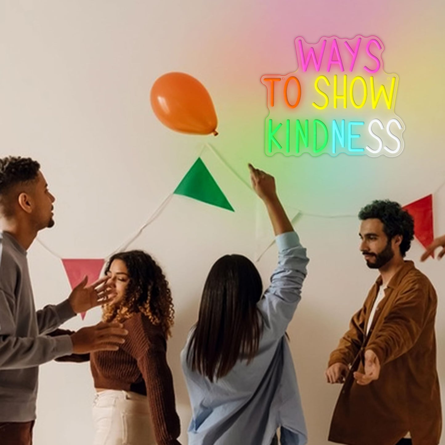 Ways To Show Kindness Neon Sign for Wall Decor Letters Rainbow Led Neon Light Dimmable Inspirational Letters Light Sign for Bedroom Classroom Club Party Office