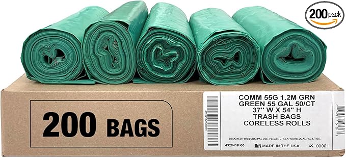 Ultrasac Heavy Duty 55 Gallon Green Trash Bags