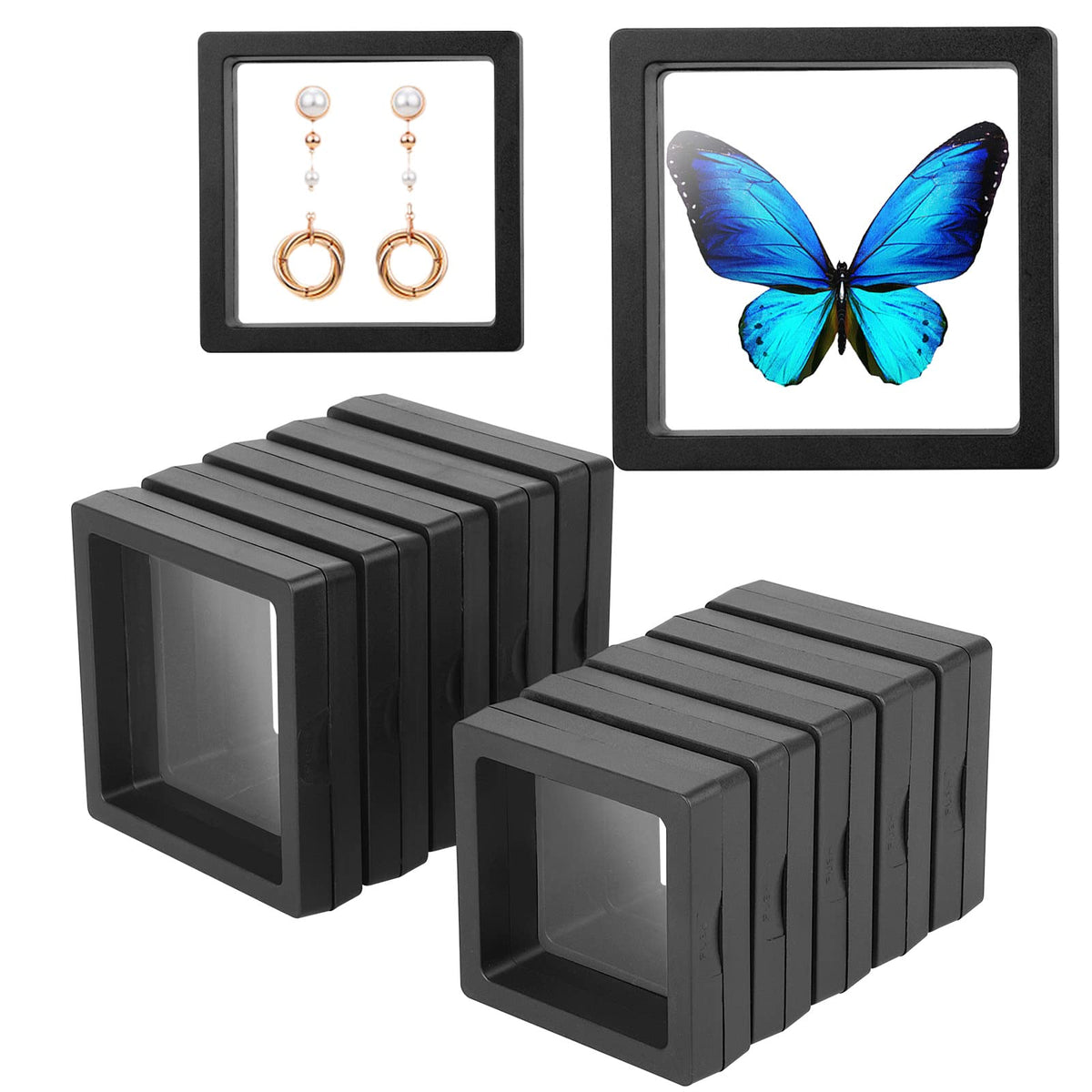 Linkstyle 10PCS 3D Floating Frame Display Stand, Challenge Coins Display Holder Case, Jewelry Specimen Medallions Storage Box Suspension Frame