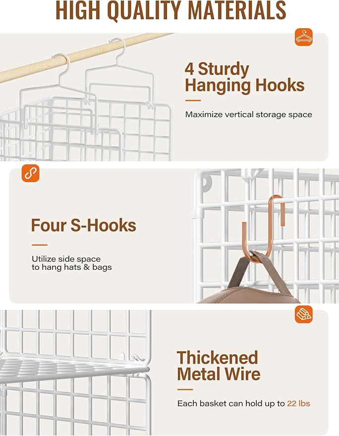 6 Tier Closet Hanging Organizer, Metal Closet Organizers and Storage