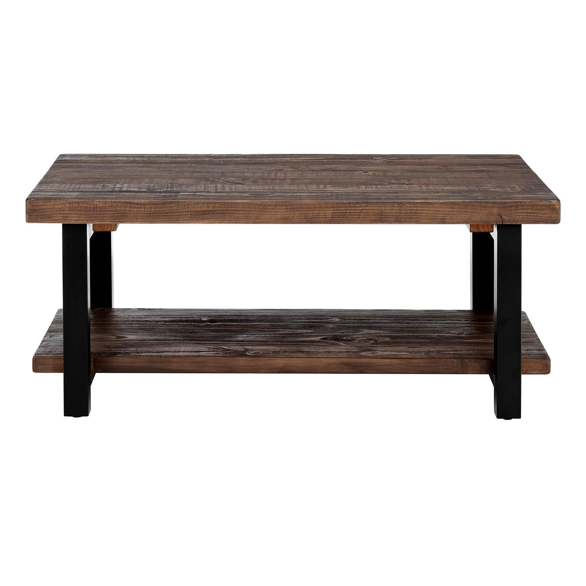 Pomona 42-Inch Rectangular Solid Wood Coffee Table with Storage Shelf & Metal Legs – Rustic Industrial Farmhouse Living Room Table by Alaterre Furniture (Rustic Natural)
