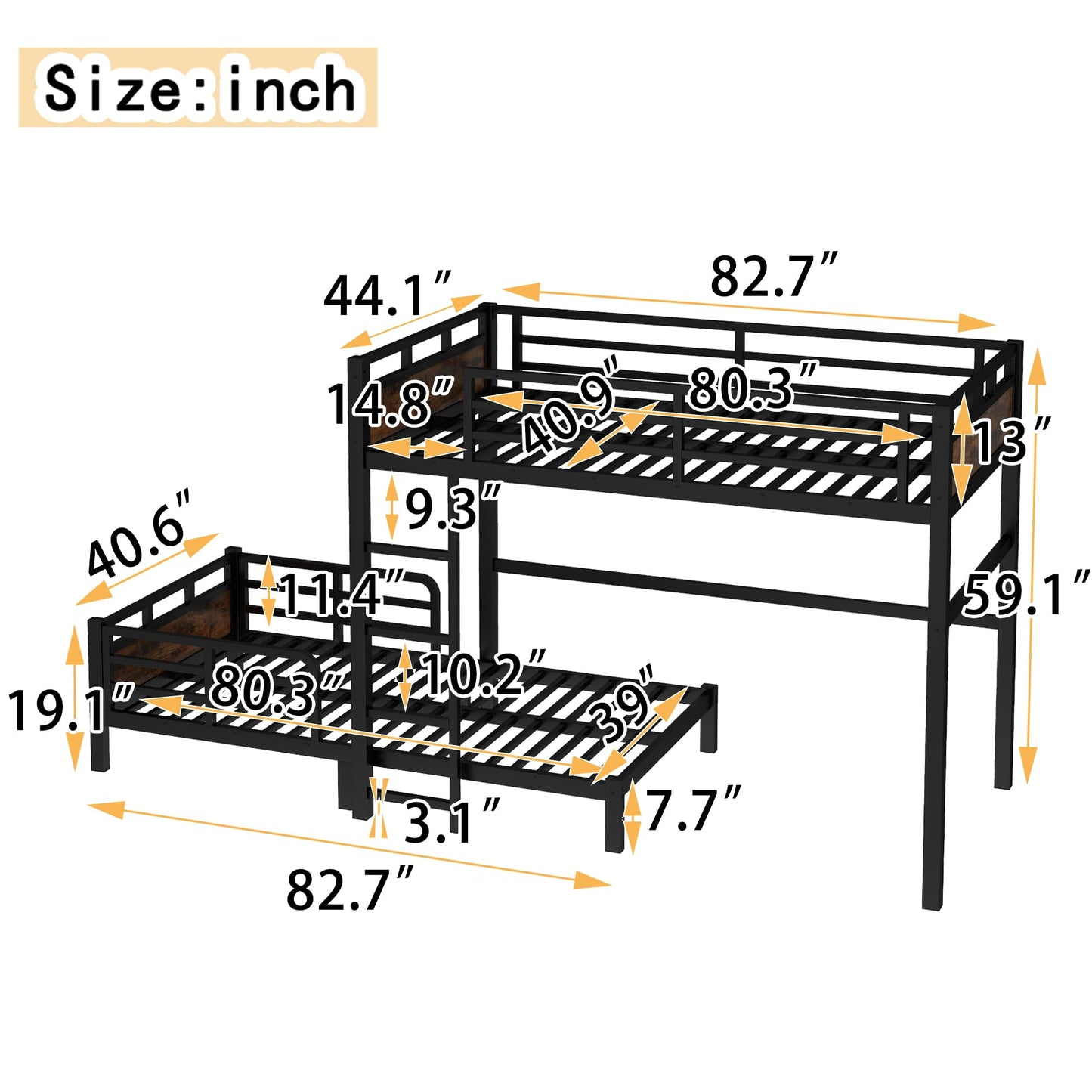 Twin XL Over Twin XL Bunk Bed with Headboard and Full Length Guardrail, Separable Bunk Bed, Heavy Duty Bunk Beds Can Turns Into Loft Bed and Platform Bed, Black