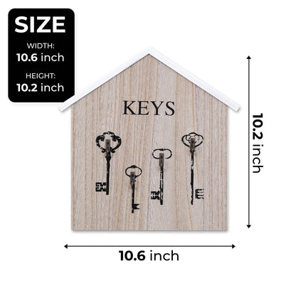 ACCENT COLLECTION HZ Wooden Wall Mounted Key Holder, 10" 4-Hook Farmhouse Rustic Home Office Entryway Decorative Organizer Rack, Gifts